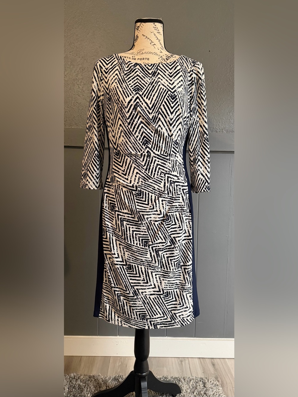 Ralph Lauren Black & White Geometric-Print Long Sleeve Dress